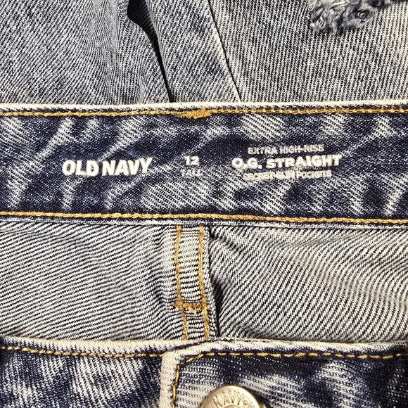 Old Navy Extra High-Rise Straight Jeans 12 Tall - Blue Distressed - Picture 2 of 8